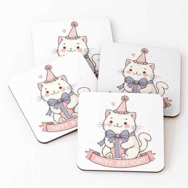 Item preview, Kawaii Happy Birthday White Cat Party designed and sold by TomFrontierArt.