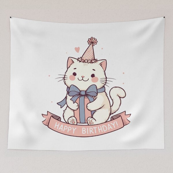 Item preview, Kawaii Happy Birthday White Cat Party designed and sold by TomFrontierArt.