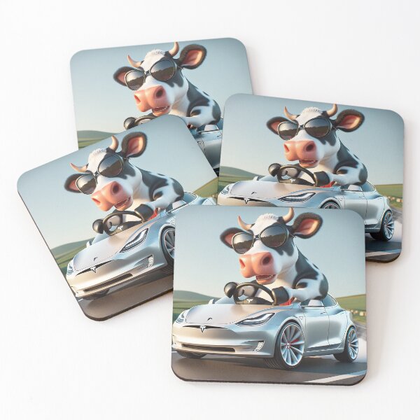 Item preview, Cartoon Cow in Electric Car - Eco Drive Illustration designed and sold by Moo-larious Creations From Down Udder.