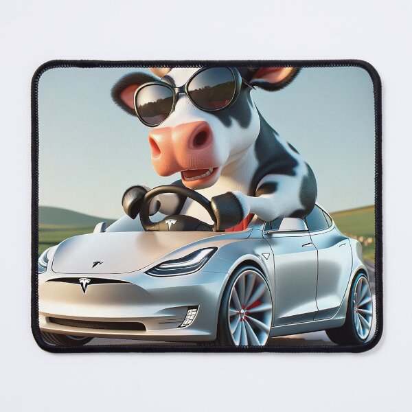 Item preview, Cartoon Cow in Electric Car - Eco Drive Illustration designed and sold by Moo-larious Creations From Down Udder.