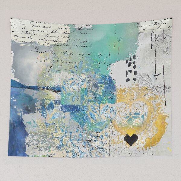 Item preview, Cloudless Abstract Art in Turquoise, Navy, Gold, Black and White designed and sold by Sheree Burlington.