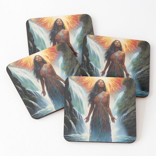 Item preview, Woman standing in water with waterfall behind her. designed and sold by ArtbyJanineTate.