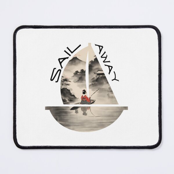 Item preview, Sail away, geisha is paddling, sumi-e designed and sold by Coolparrotgirl.