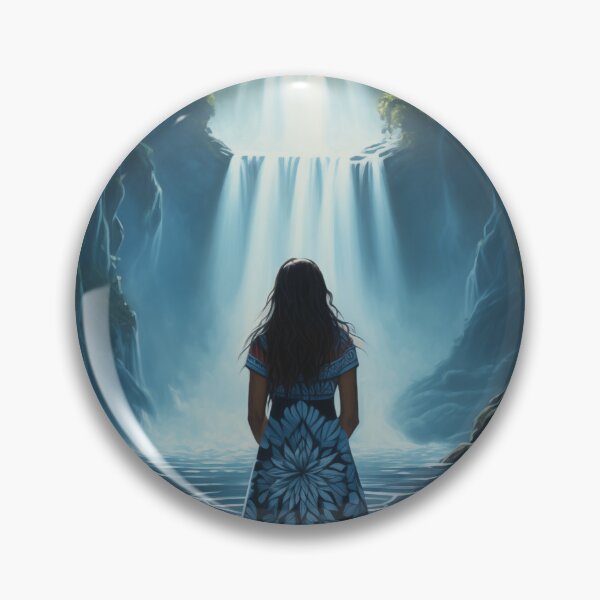 Item preview, Woman standing on mandala in front of a waterfall. designed and sold by ArtbyJanineTate.