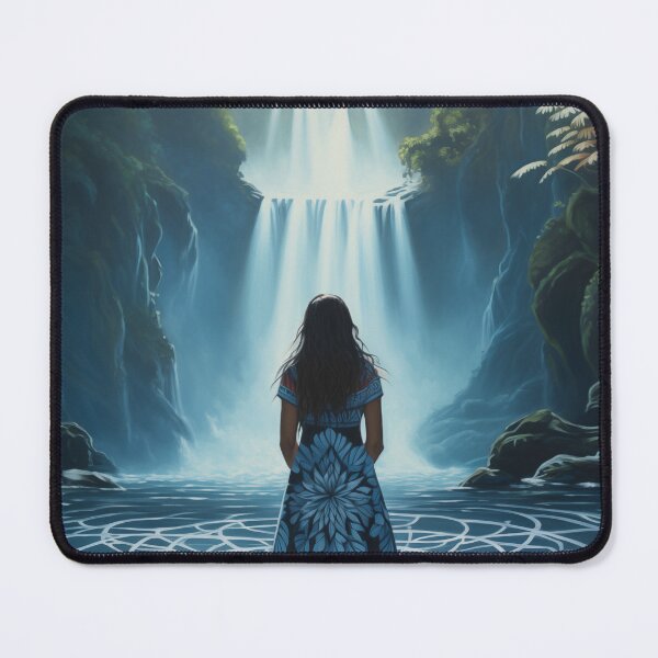 Item preview, Woman standing on mandala in front of a waterfall. designed and sold by ArtbyJanineTate.