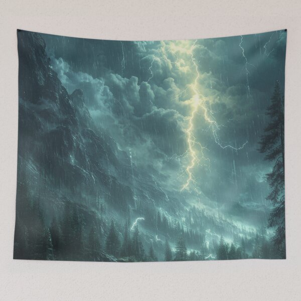 Item preview, Mountain storm: lightning storm over the river designed and sold by PinkisCreations.