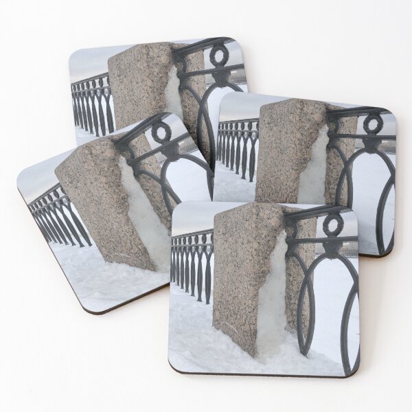 Item preview, granite pillar and cast iron embankment fence in the snow designed and sold by mrivserg.