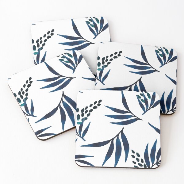 Item preview, Indigo blue leaves/floral pattern designed and sold by AlessandraWood.