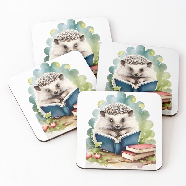 Item preview, Watercolor Hedgehog Reading a Book designed and sold by IndieBookCove.