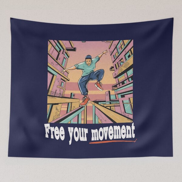 Item preview, Free Your Movement - 90s Nostalgic Parkour Guy Illustration designed and sold by Tecnofa.
