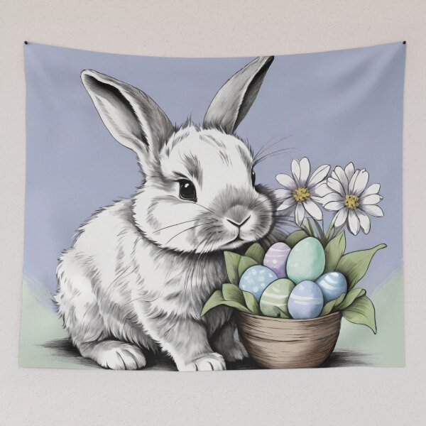 Item preview, Colorful Festive Easter Eggs Easter Bunny Spring Flowers Version 203 designed and sold by DreamingAwake1.