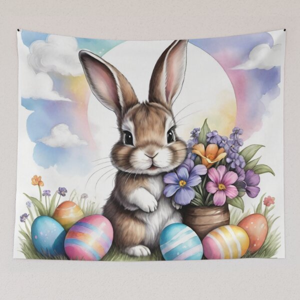 Item preview, Colorful Festive Easter Eggs Easter Bunny Spring Flowers Version 204 designed and sold by DreamingAwake1.