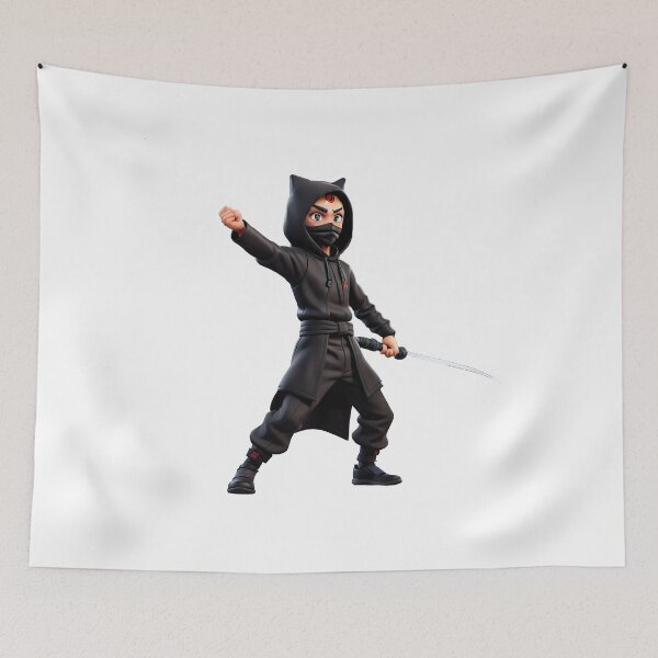 Item preview, Little Ninja with Cat Ears Anime Style Samurai designed and sold by Frostquest.