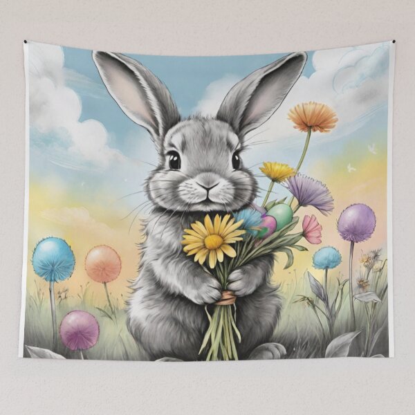 Item preview, Colorful Festive Easter Eggs Easter Bunny Spring Flowers Version 208 designed and sold by DreamingAwake1.