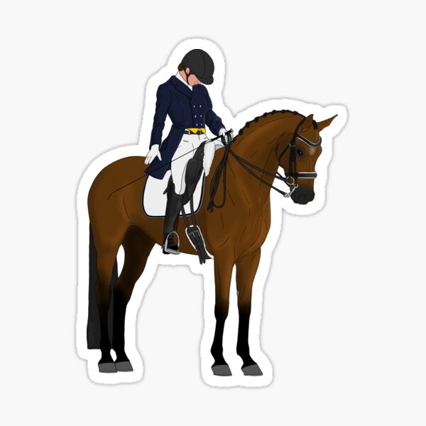 Aperçu de l'œuvre Salut du cheval et du cavalier de dressage bai créée et vendue par DappledMoon.