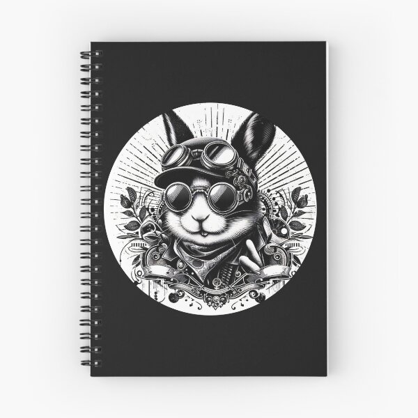 Item preview, black and white rabbit wearing a helmet and goggles, steampunk designed and sold by Mechanical-Artt.
