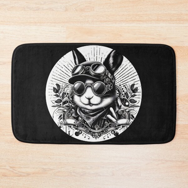 Item preview, black and white rabbit wearing a helmet and goggles, steampunk designed and sold by Mechanical-Artt.