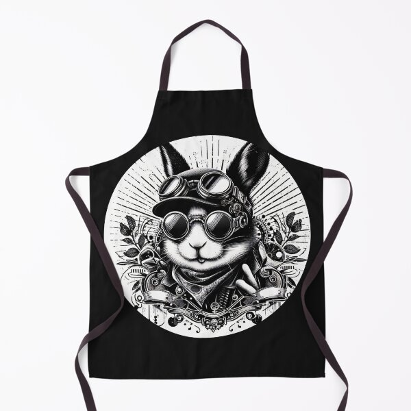 Item preview, black and white rabbit wearing a helmet and goggles, steampunk designed and sold by Mechanical-Artt.