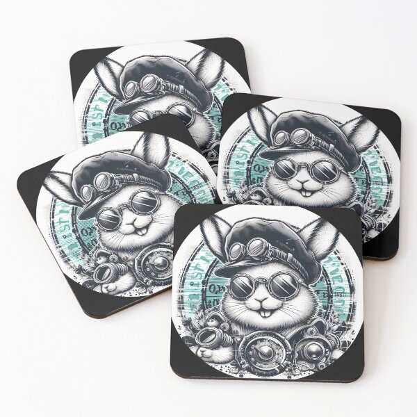 Item preview, black and white rabbit wearing goggles and a hat steampunk designed and sold by Mechanical-Artt.