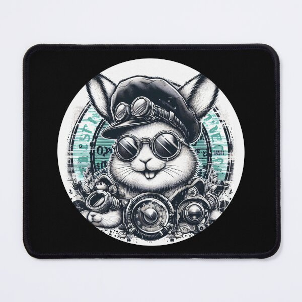 Item preview, black and white rabbit wearing goggles and a hat steampunk designed and sold by Mechanical-Artt.