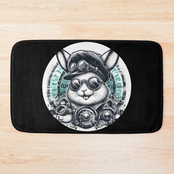 Item preview, black and white rabbit wearing goggles and a hat steampunk designed and sold by Mechanical-Artt.
