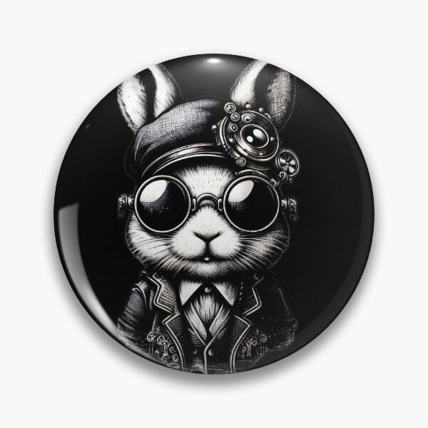 Item preview, black and white rabbit wearing a hat and glasses, steampunk designed and sold by Mechanical-Artt.