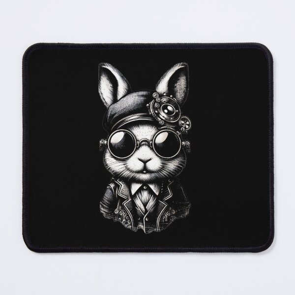 Item preview, black and white rabbit wearing a hat and glasses, steampunk designed and sold by Mechanical-Artt.