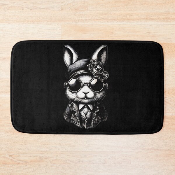 Item preview, black and white rabbit wearing a hat and glasses, steampunk designed and sold by Mechanical-Artt.