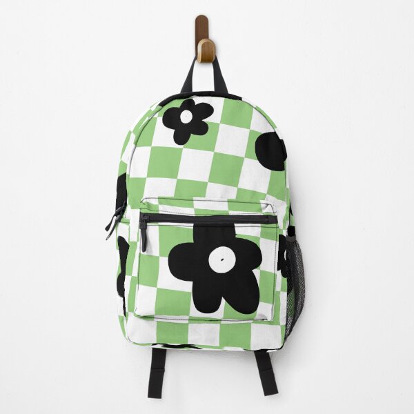 Item preview, Green checkered twisted black white flower preppy pattern designed and sold by fluffyfamcraft.
