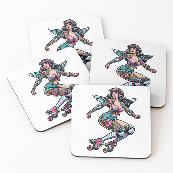 Item preview, Tattooed Rollerskater With Angel Wings designed and sold by PinUpPizzazz.