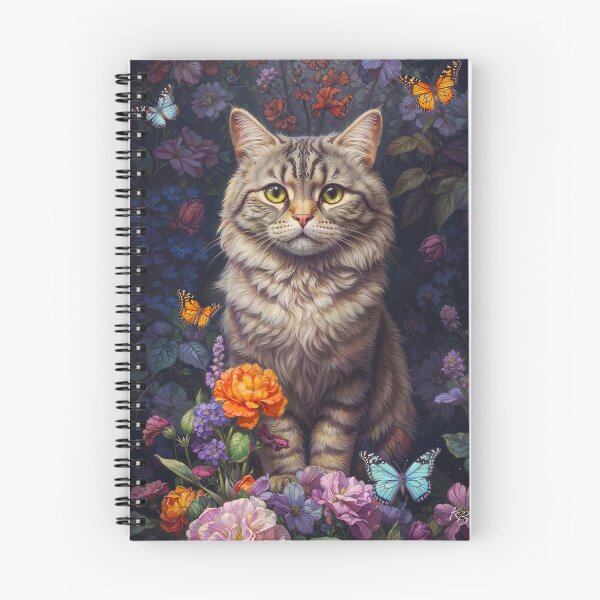 Item preview, Soft Brown Tabby Cat with Flowers and Butterflies designed and sold by KittyBirdImages.