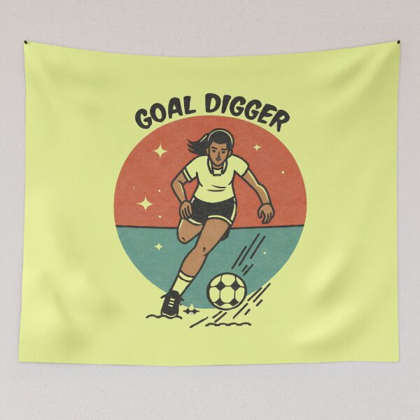 Item preview, Funny Minimalist Vintage Girl Kicking Football 'Goal Digger' Illustration designed and sold by Tecnofa.