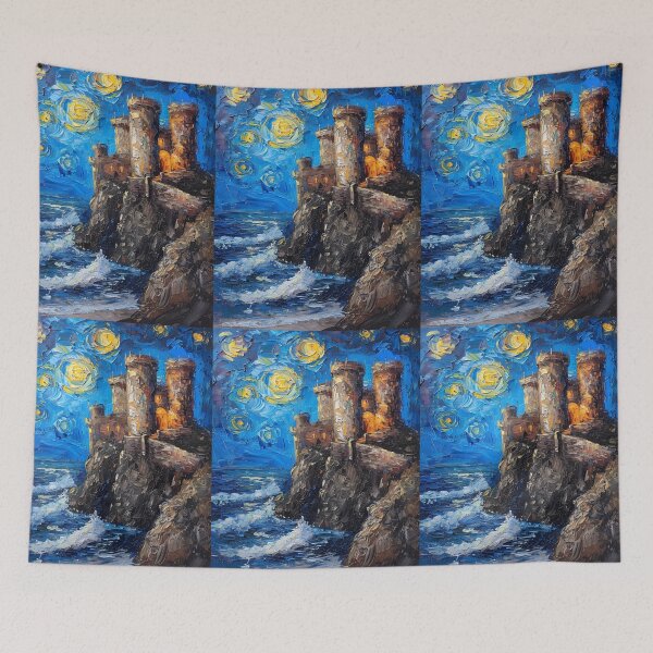 Item preview, Ruined Castle on the Cliff by the Beach designed and sold by ArtWanderDesign.
