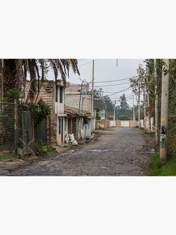 Rural street with buildings and utility poles in Puembo, Ecuador by kpander