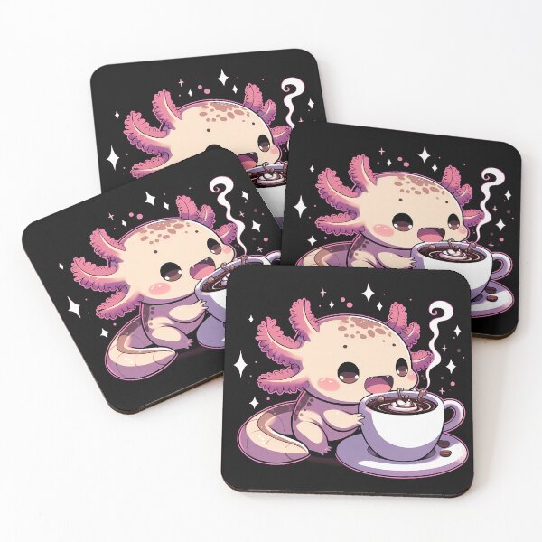 Item preview, Kawaii Axolotl Drink Coffee designed and sold by Funny Vintage Stickers And T-Shirts.