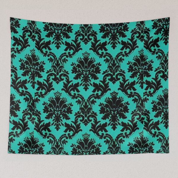 Item preview, Embossed Flocked Victorian Wallpaper Print (bright blue/black) designed and sold by CMooreWorx.