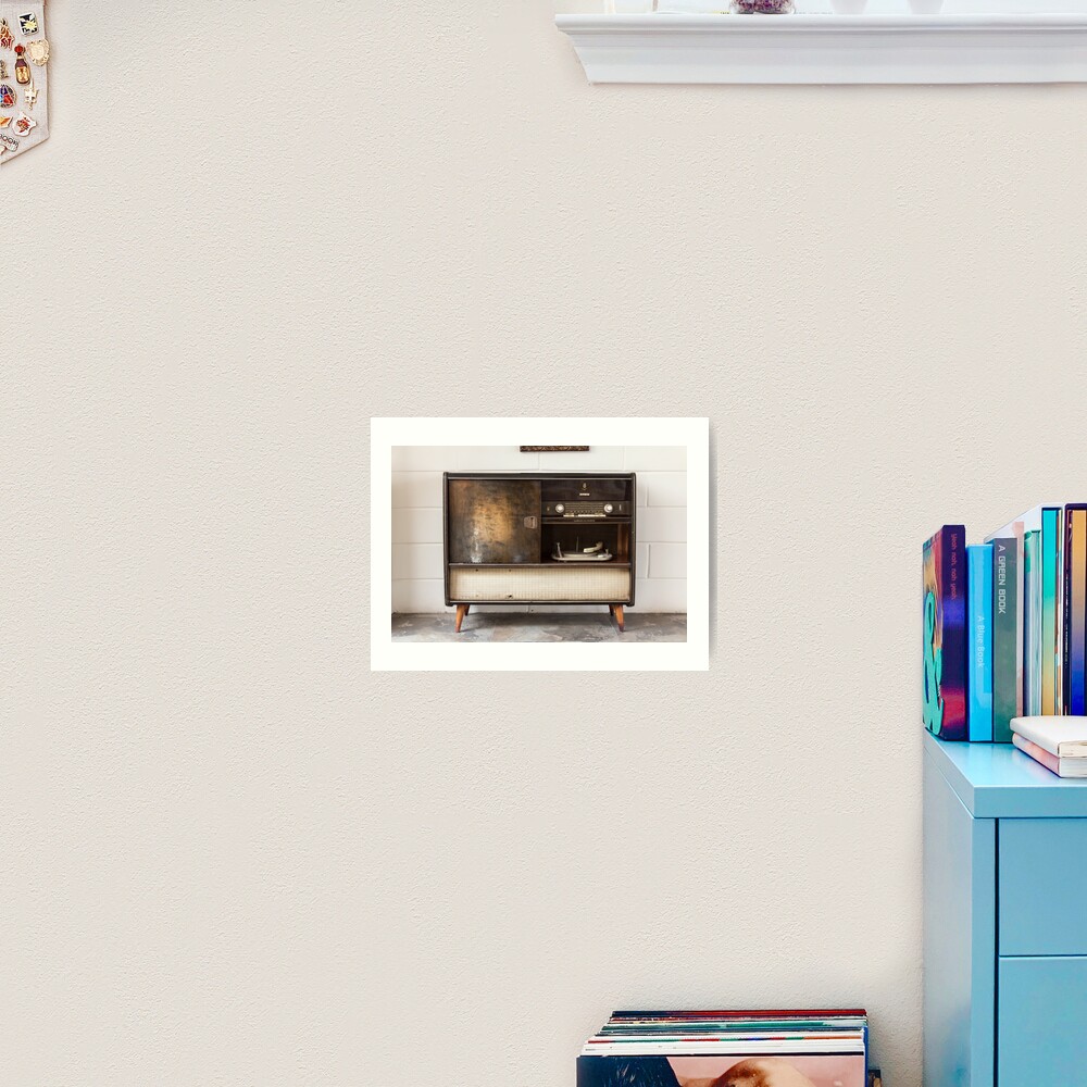 Antique record player turntable and stereo unit Art Print