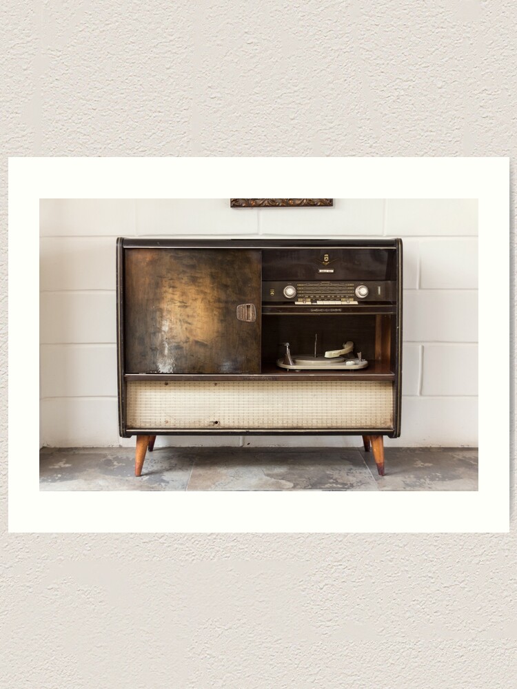 Alternate view of Antique record player turntable and stereo unit Art Print