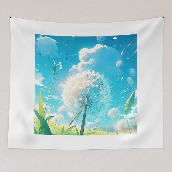 Item preview, beautiful image of dandelion in green landscape blowing in the wind designed and sold by koringaFTS.
