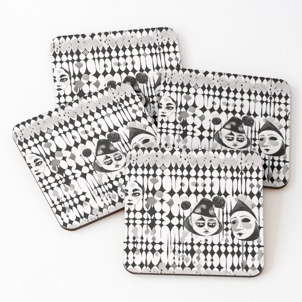 Item preview, Black and white Pierrots designed and sold by Joanne Walsh.