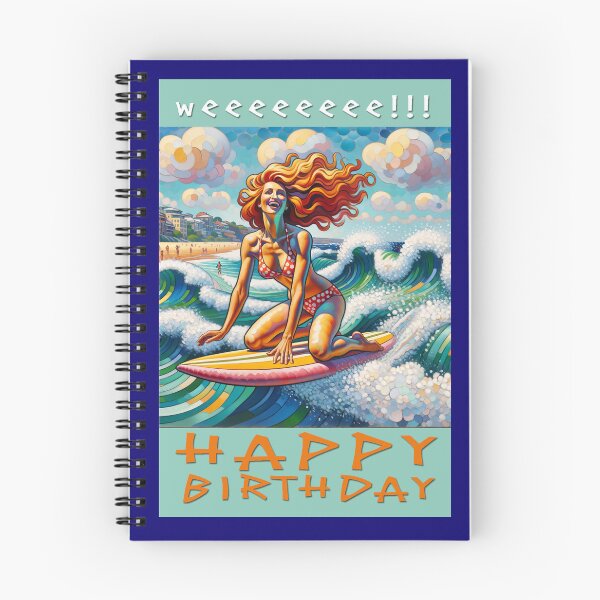 Item preview, Female Surboard rider Woman Surfie Surfer Beach Happy Birthday designed and sold by bushwombat.