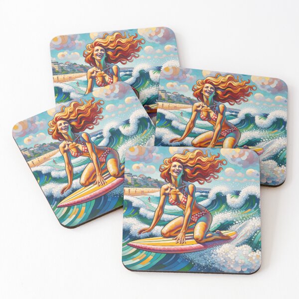 Item preview, Female Surboard rider Woman Surfie Surfer Beach Happy Birthday designed and sold by bushwombat.