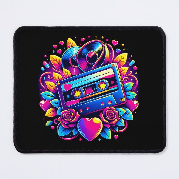 Item preview, Retro Love Tunes: Neon Cassette & Roses designed and sold by M-ormin.