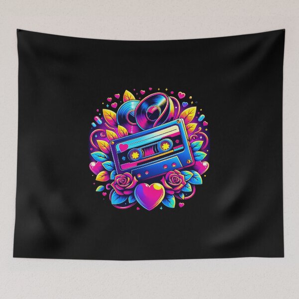 Item preview, Retro Love Tunes: Neon Cassette & Roses designed and sold by M-ormin.