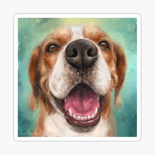 Item preview, Painting of an Adorable Smiling Beagle on Green Background designed and sold by ibadishi.