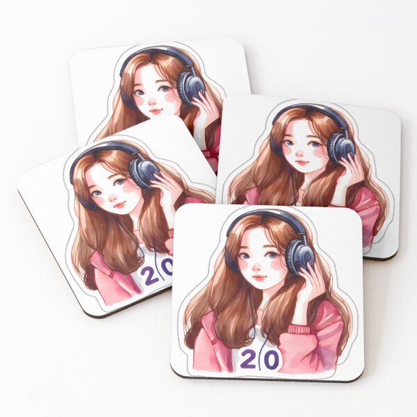 Item preview, Kawaii Tunes Cute Kawaii Whimsical character Watercolor Pink Cozy Headphones brunette Music lover girl hoodie sticker designed and sold by naivnoia.