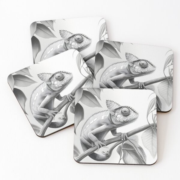 Item preview, Black and white Chameleon pencil drawing designed and sold by Pencil-Art.