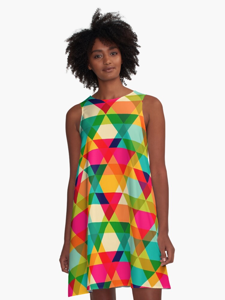 Fun Colorful Bright Geometric Triangle Pattern | A-Line Dress