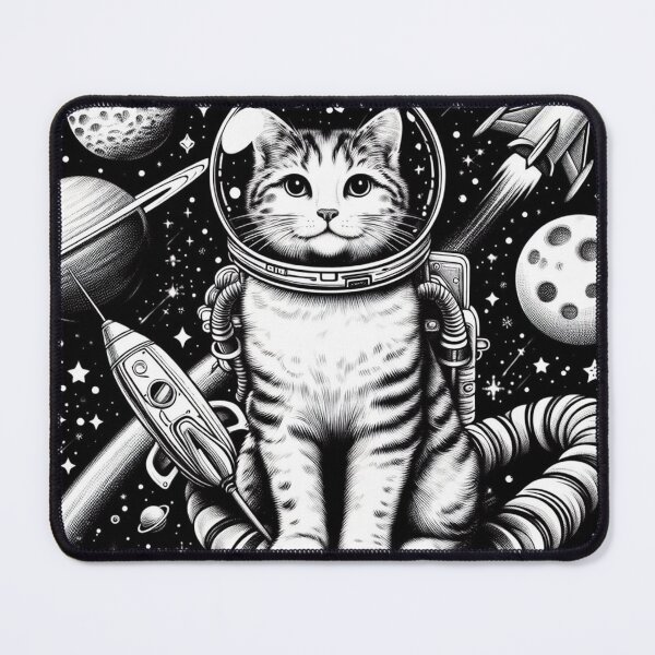 Item preview, black and white illustration of a cat in space designed and sold by meesub.