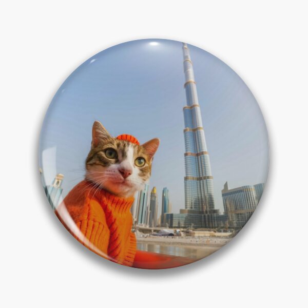 Item preview, Funny Cat Selfie at Burj Khalifa - Pet Humor, Dubai Skyscraper designed and sold by CatMemesWorld.
